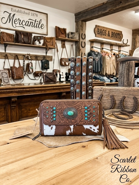 Sam & Hadley Handbags - Sam & Hadley Western Tooled Faux Leather Crossbody Wallet Bag
